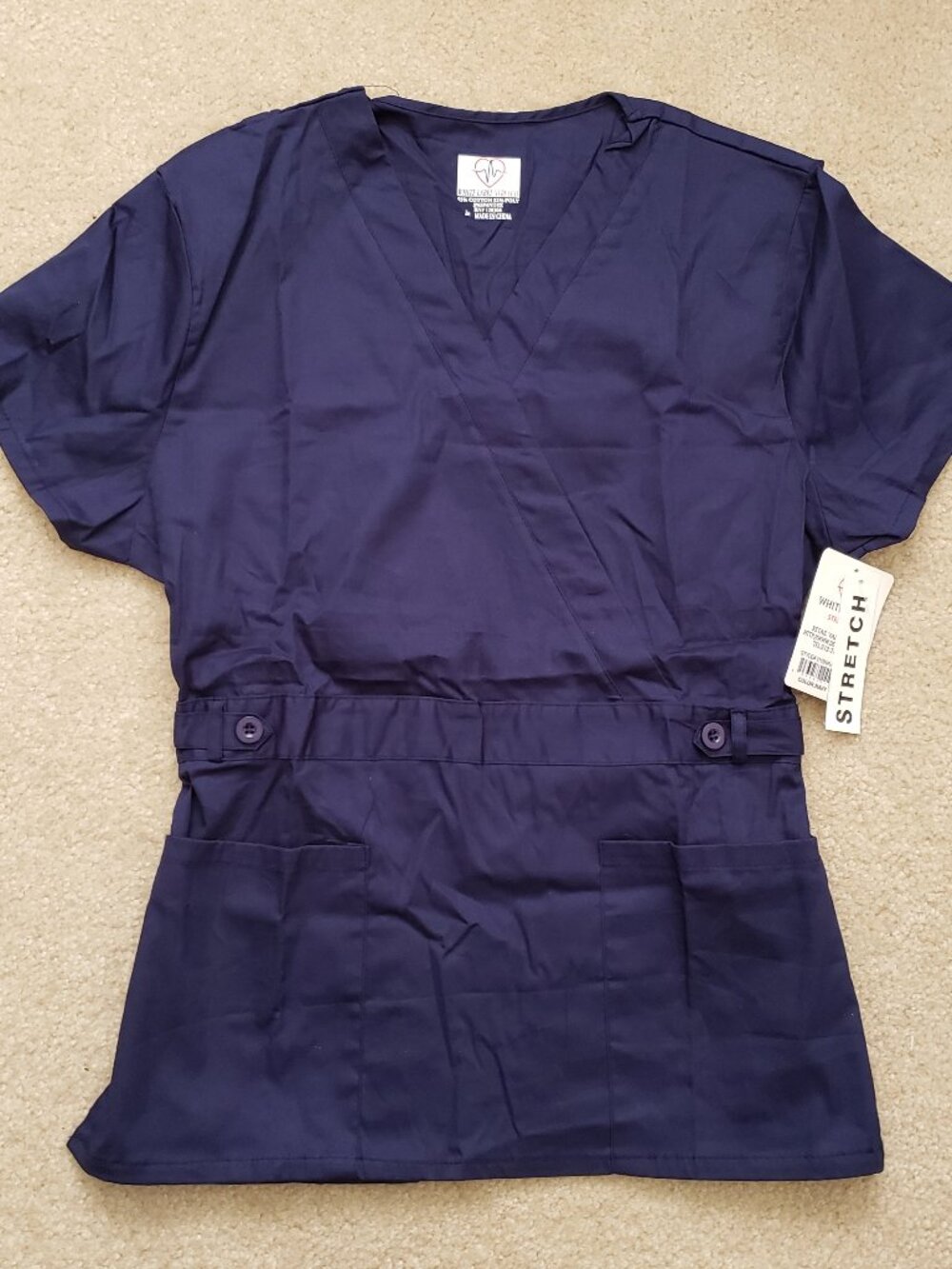 NWOT White Labe stretch size Medium navy blue scrub top uniform career nurse